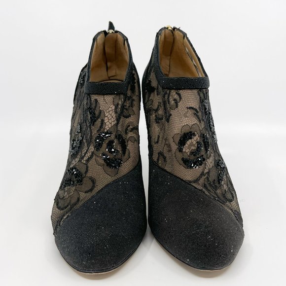 VALENTINO 39 US 9  Lace Crystal Nude Black Booties Stiletto Box and Dust Cover - Picture 10 of 16